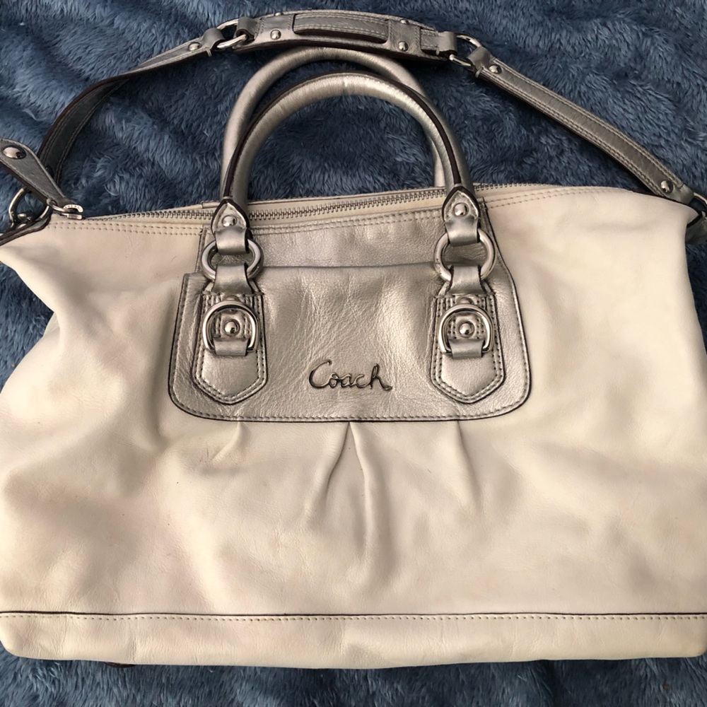 Coach purse. White with silver & silver hardware. Pink interior.